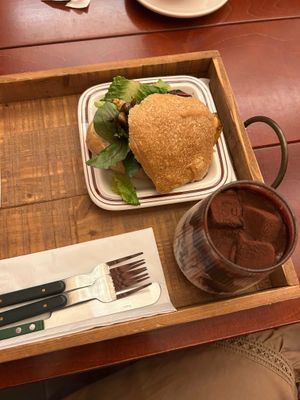 mushroom sandwich and caramel choco latte (iced) at Ashville Bakery Cafe - 애쉬빌 베이커리 카페 in Seoul