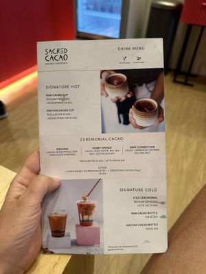 Menu  at Sacred Cacao in Gianyar