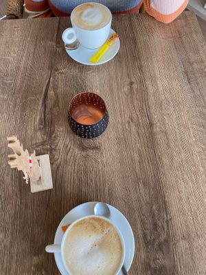 Oat milk cappuccino  at Lisa's Flammhouse in Larnaca