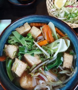 vegan pho and tofu with egg sauce at Pho 179 in Sunderland