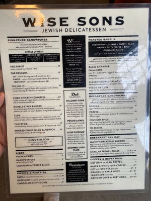 Menu at Wise Sons Jewish Deli in San Francisco