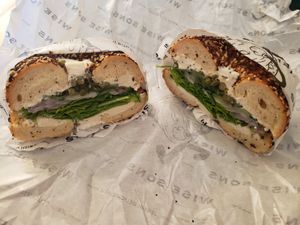 Veggie De-Luxe Bagel Sandwich at Wise Sons Jewish Deli in San Francisco
