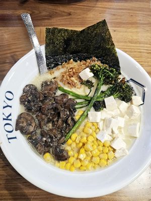 Quartz Vegan Ramen with added corn at Rakkan Ramen in Truckee
