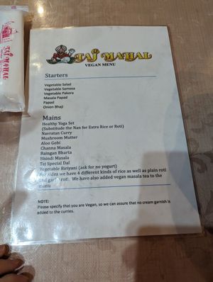 Menu at Taj Mahal Niseko Hirafu in Hokkaido