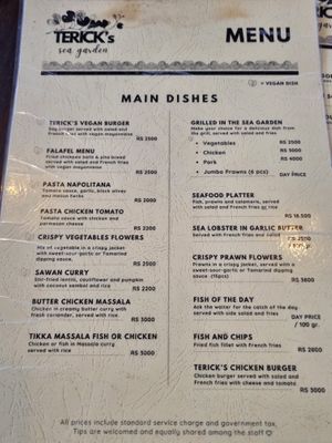 Part of the vegan menu. The Sawan curry was amazing 😋.  at Terick's Sea Garden Restaurant & Bar in Induruwa