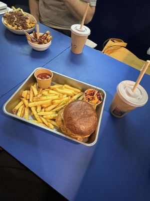 Faux chicken burger and chips   at Eden Jaxx - Illum in Copenhagen