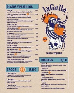 Full menu at La Galla Tasca Vegana in Barcelona
