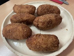 Sobrasada croquetes #Veganuary at La Galla Tasca Vegana in Barcelona