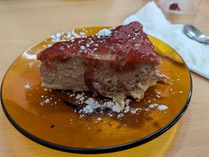 Strawberry cheesecake at La Galla Tasca Vegana in Barcelona