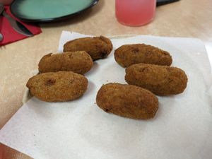 Rotisserie "chicken" croquette at La Galla Tasca Vegana in Barcelona