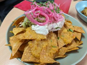 Homemade nachos at La Galla Tasca Vegana in Barcelona