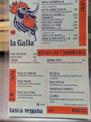 Menú for July 2024 at La Galla Tasca Vegana in Barcelona