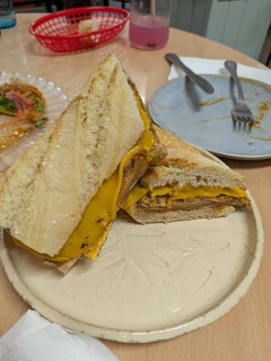 Steak and cheese sandwich at La Galla Tasca Vegana in Barcelona