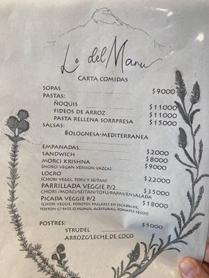Menu  at Lo del Manu in El Chalten