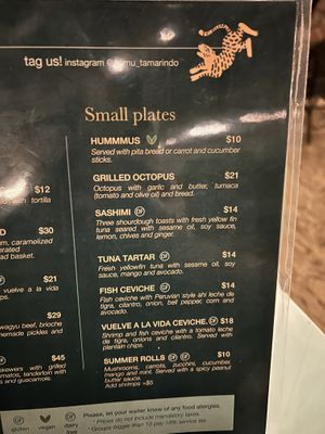 Clearly marked vegan options. We did not try the hummus but the other dishes were very fresh.   at Namu in Tamarindo