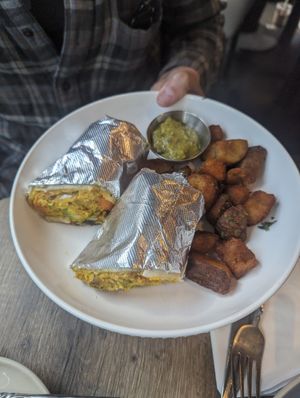 Burrito with potatoes at Peacock Pansy in San Francisco