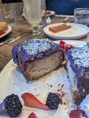 vegan ube French toast special at Peacock Pansy in San Francisco