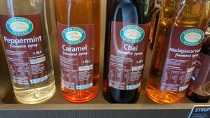 Four syrups: peppermint, caramel, chai, and vanilla at Zarraffa's Coffee Sugarland - Bundaberg in Bundaberg
