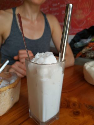 Coconut shake made with coconut ice cream, coconut water and coconut flesh 11.90RM at Bikini Toppings in Malacca