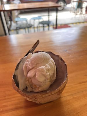 Bikini signature ice cream coconut+ jackfruit+voconut flesh + oreo powder topping  at Bikini Toppings in Malacca