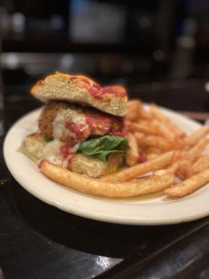Vegan chicken Parm on focaccia bread 😋  at Kitchen 17 in Chicago