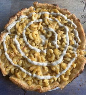 Mac and Cheese deep dish pizza  at Kitchen 17 in Chicago