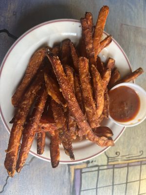 Sweet Potato fries with bbq sauce  at Kitchen 17 in Chicago