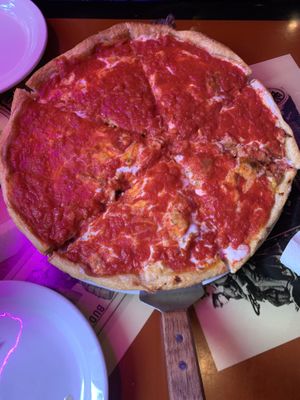 Traditional deep dish pizza  at Kitchen 17 in Chicago