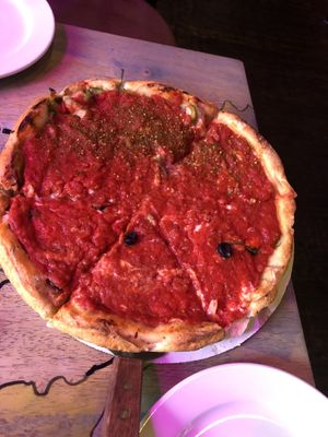 Deep dish pizza  at Kitchen 17 in Chicago