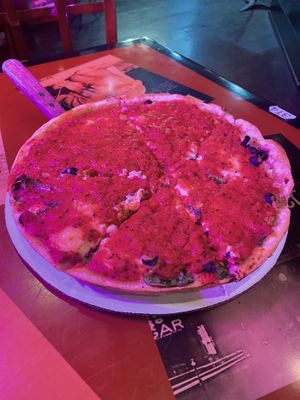Fully loaded deep dish pizzaa  at Kitchen 17 in Chicago