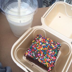 vanilla shake and a delicious brownie/cake  at Kitchen 17 in Chicago