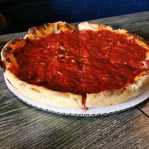 Deep dish pizza  at Kitchen 17 in Chicago