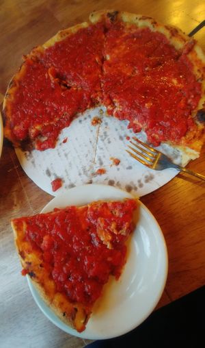 Deep dish pizza ( no animals exploited) at Kitchen 17 in Chicago