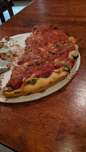 Fully loaded pizza at Kitchen 17 in Chicago