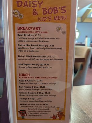 Kids menu (no vegan options) at The Topiary Restaurant in Carlisle