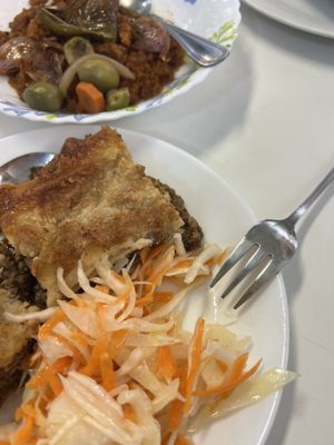 Migas y lasaña  at El Rincón De Flor in Malaga