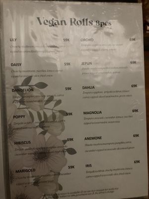 Vegan sushi menu  at Shaka Riki in Pecatu