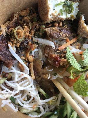 Vermicelli with grilled soy rib and vegan fish sauce /bun thit nuong  at Sen Saigon in New York City