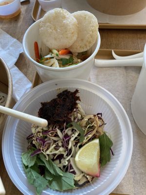 Lotus salad with rice crackers and cup of veggie toppings for Bun Hue  at Sen Saigon in New York City