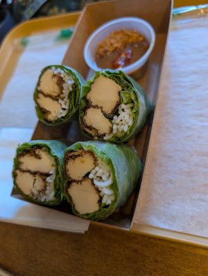 Lemongrass Tofu Mushroom Summer Roll - cut in half at Sen Saigon in New York City