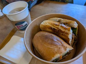 Lemongrass Tofu and Mushroom Banh Mi, with tea at Sen Saigon in New York City