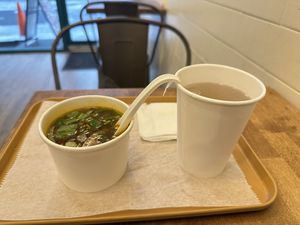 Chose bun hue spicy broth to go with my lunch special, and herbal brown rice tea on a cold day! #Veganuary at Sen Saigon in New York City