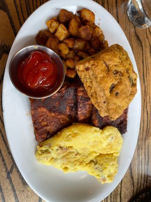 Cowboy breakfast with Just egg and tempeh bacon  at Bang Bang Cafe in Seattle