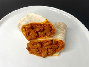 “Taco Belltown” burrito (plated at home) at Bang Bang Cafe in Seattle