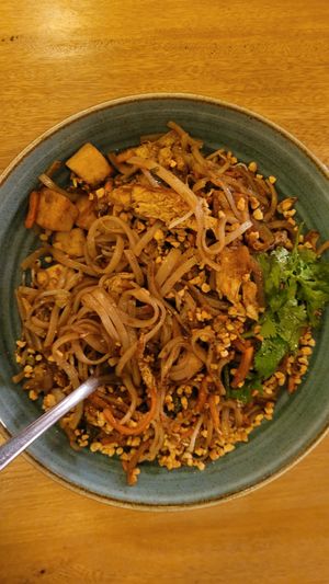 Tofu pad Thai contains egg, request a vegan version at 123WOK Laureles in Medellin
