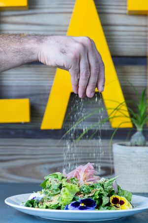Caesar Salad
Romaine lettuce, tempeh "bacon" homemade caesar dressing, almond "parmesan" and pickled red onions at Yerba & Buns in Hollywood