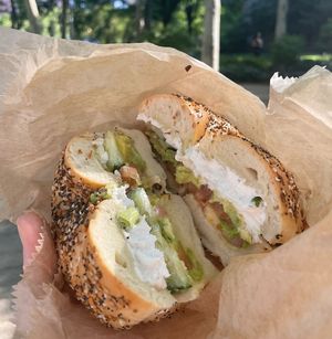 Everything bagel with tofu cream cheese   at Liberty Bagels - Wall Street in New York City