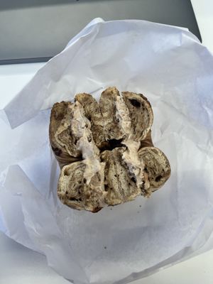 Cinnamon raisin bagel w tofu cinnamon raisin cream cheese  at Liberty Bagels - Wall Street in New York City
