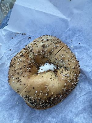 Toasted everything with tofu plain  at Liberty Bagels - Wall Street in New York City