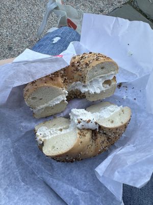 Toasted everything with tofu plain  at Liberty Bagels - Wall Street in New York City